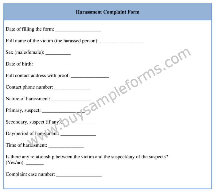 harassment complaint Form template