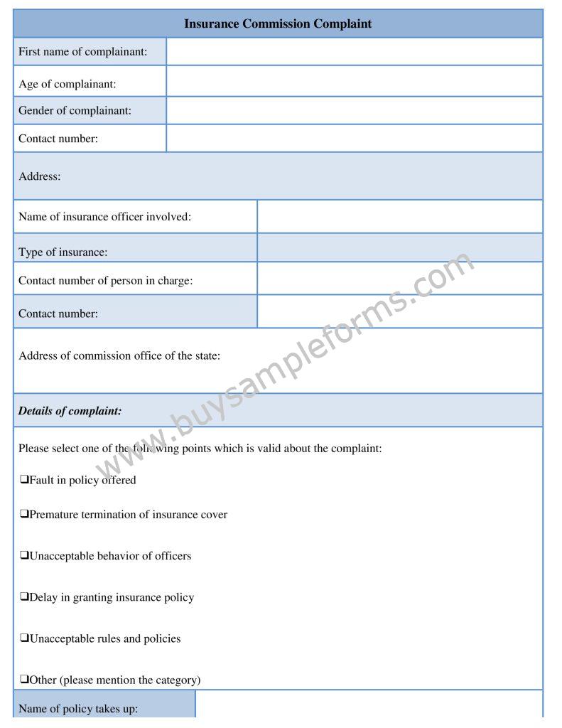 Insurance Commission Complaint Form