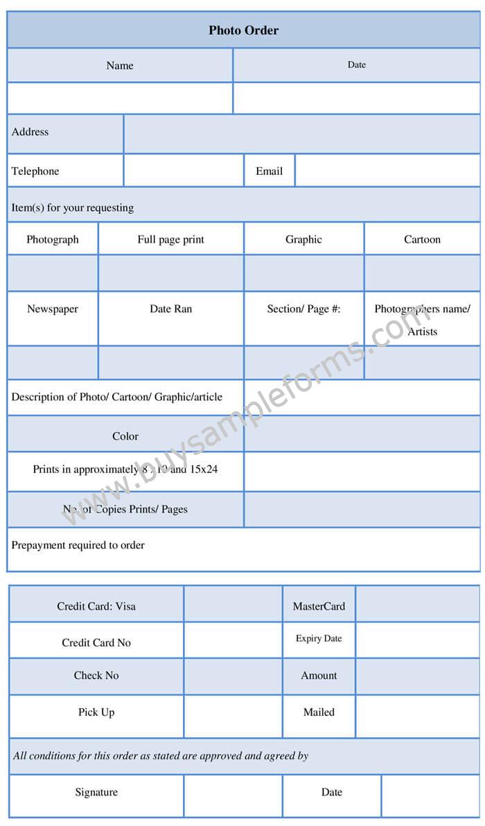 Photo Order Form, Photography Order Form Template