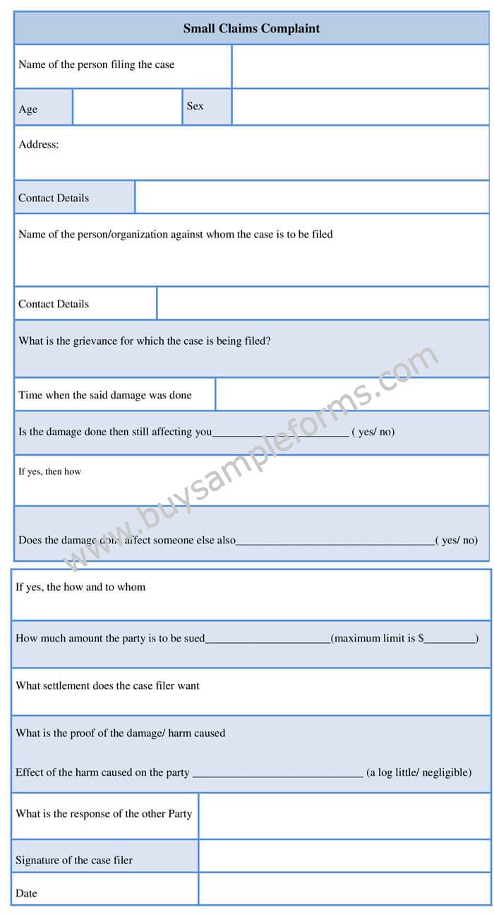 Small Claims Complaint Form Template