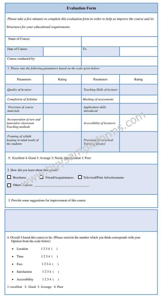 Online Evaluation Form Template