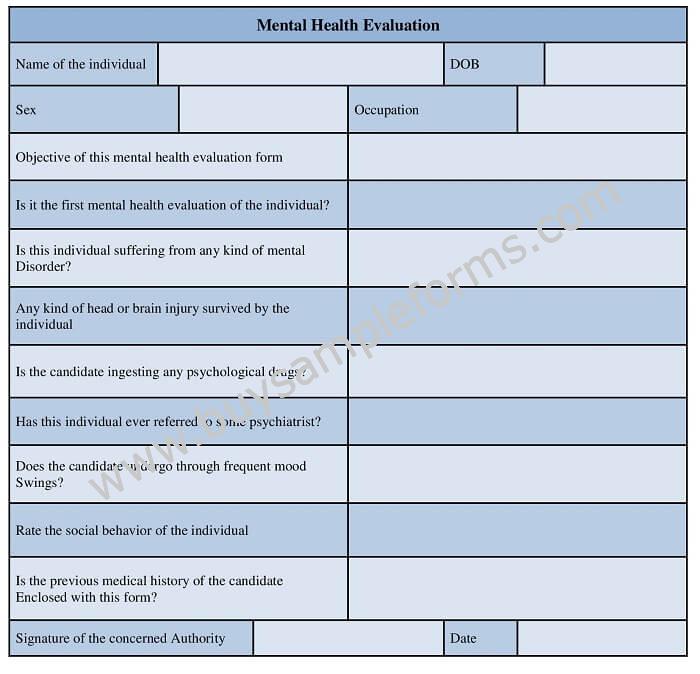 Mental Health Evaluation Form template assessment form online