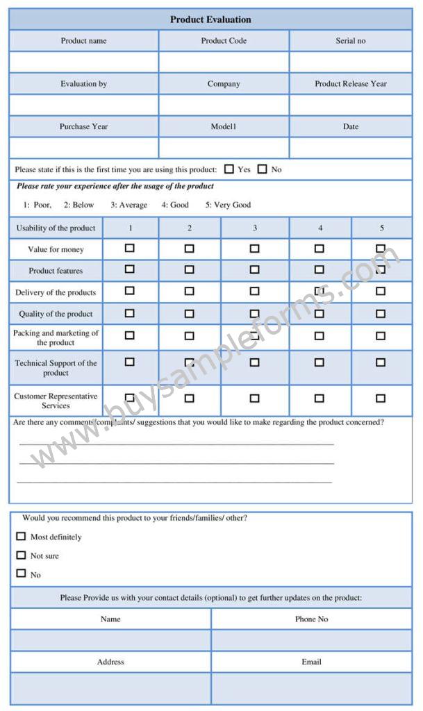Product Evaluation Form Template
