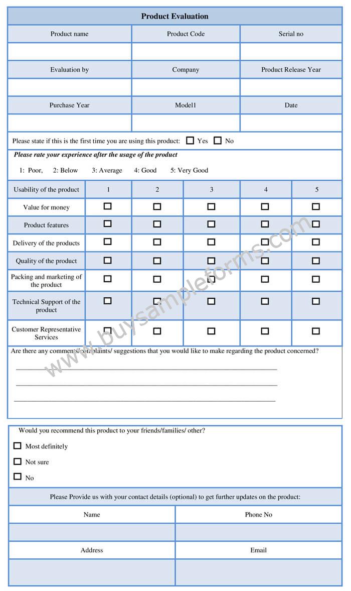 Product Evaluation Form Template