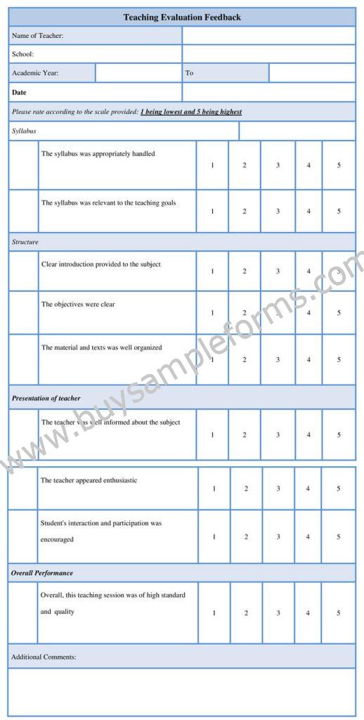 Teacher Evaluation Feedback Form Template