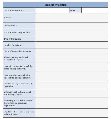 Training Evaluation Form Template, Example and Sample