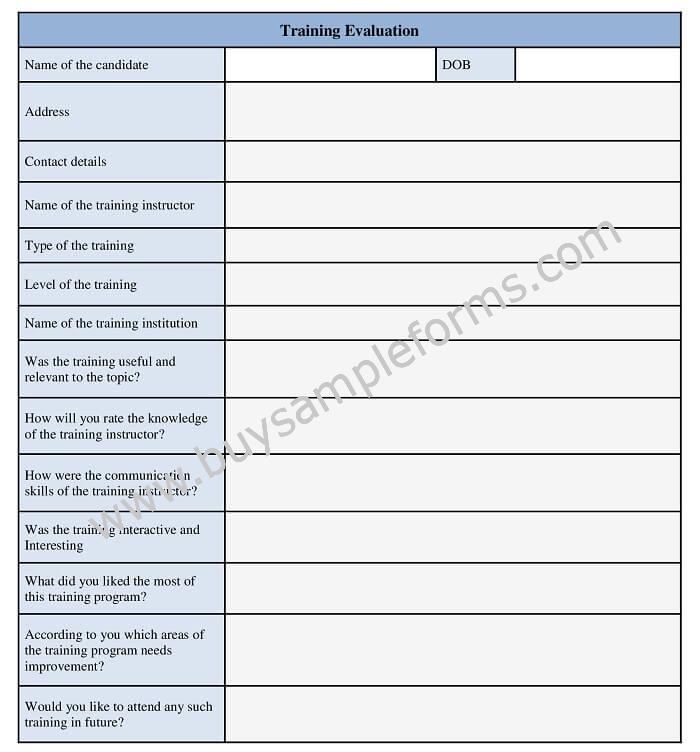 Training Evaluation Form Template, Example