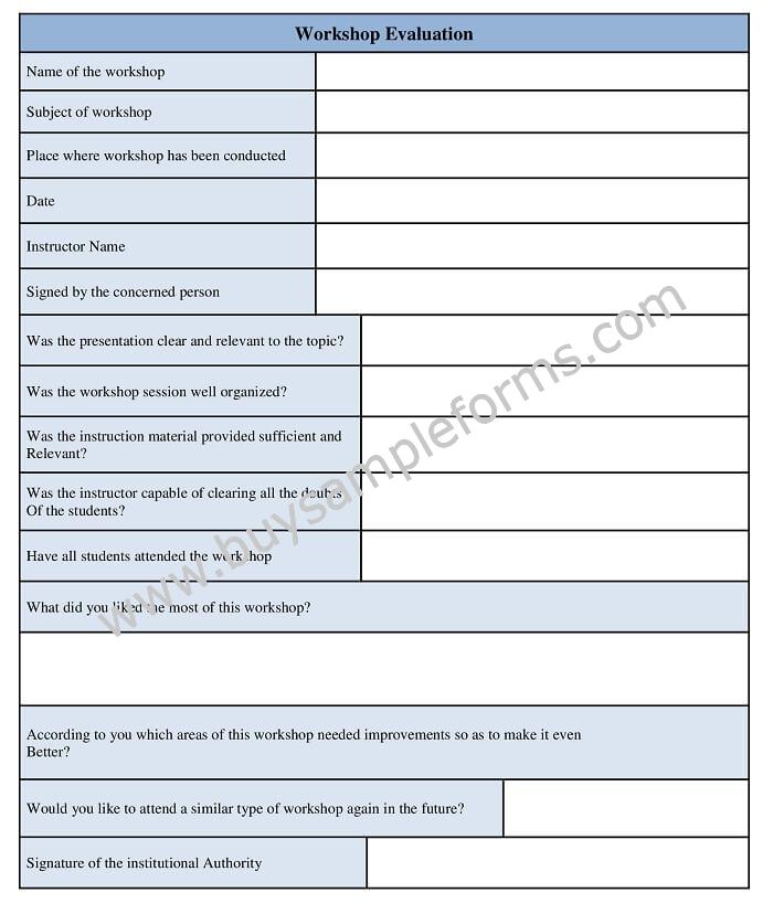 Workshop Evaluation Form Template Sample