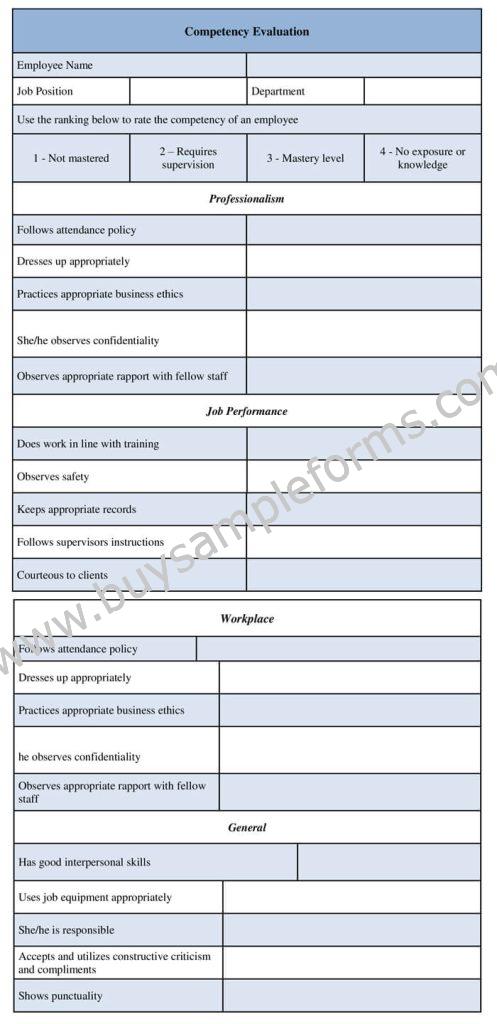 Employee Competency Evaluation Form Template Word