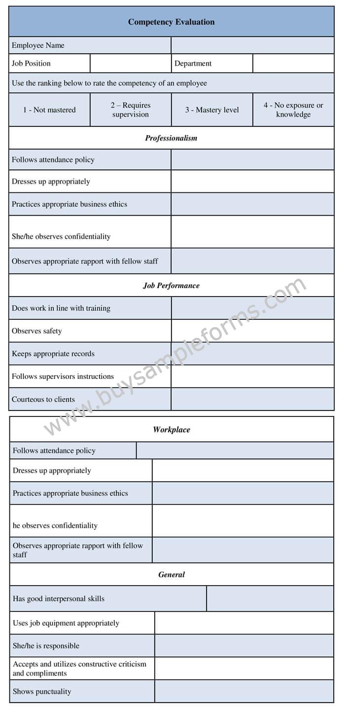 competency evaluation form template