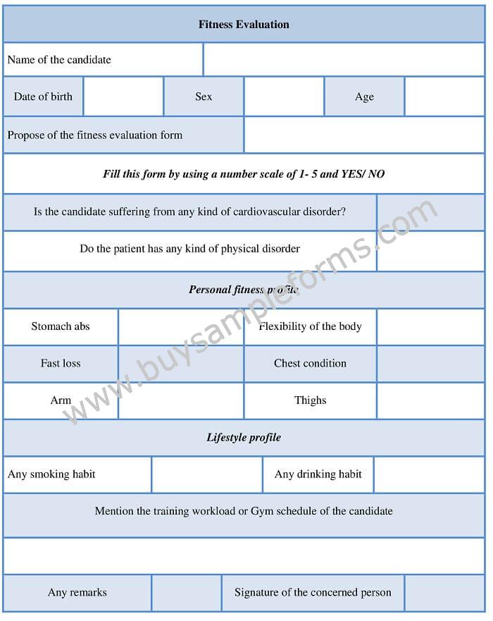 fitness evaluation form template