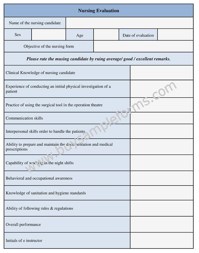 nursing evaluation form example