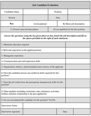 Candidate Performance Sample Job Candidate Evaluation Sample Form Template Word