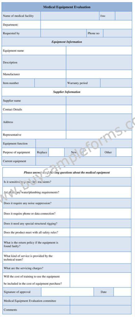 medical equipment evaluation form sample Template