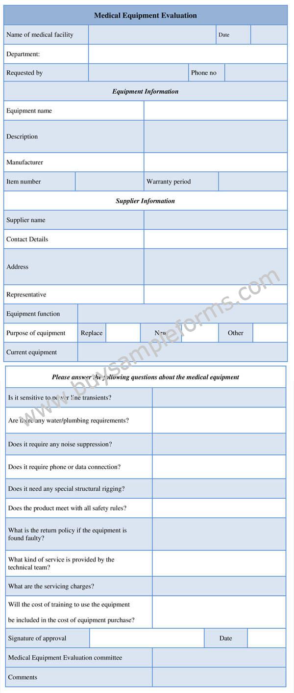 medical equipment evaluation form sample Template