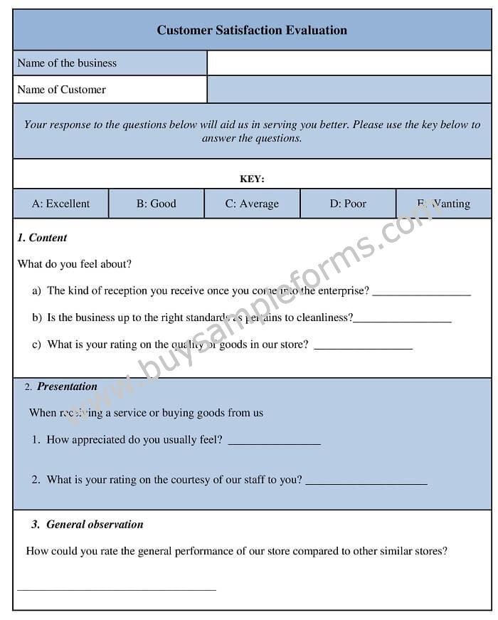 Customer Satisfaction Evaluation Form template Example