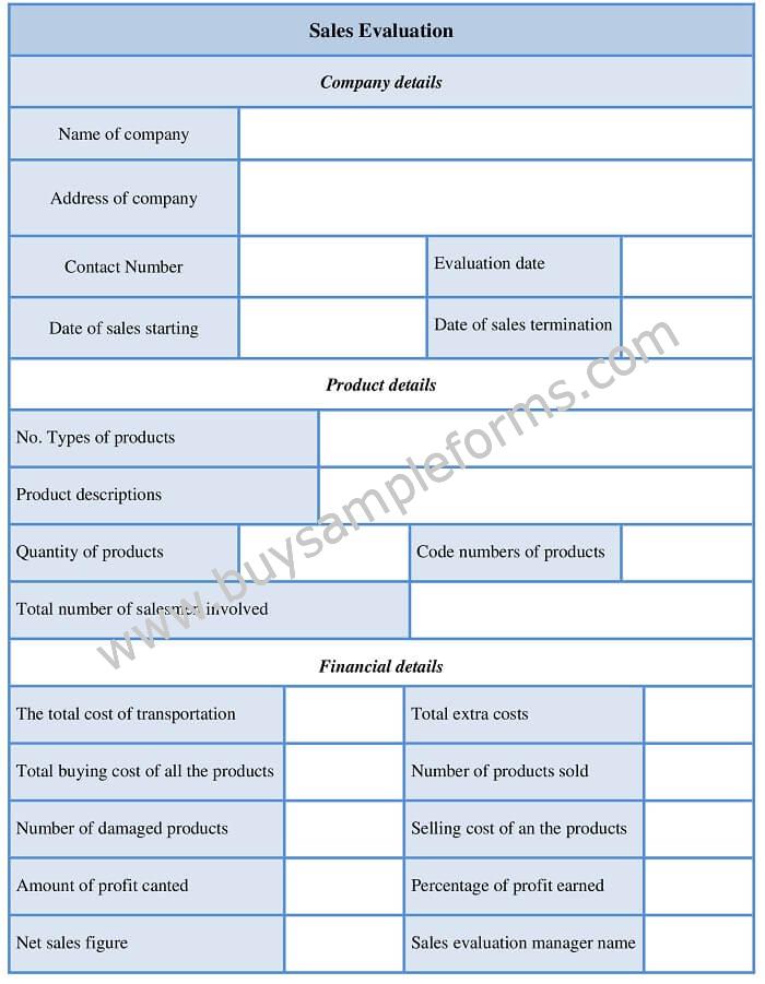 Sample Sales performance Evaluation Form Template