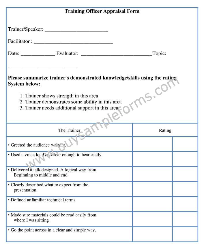 Training Officer Appraisal Form Template