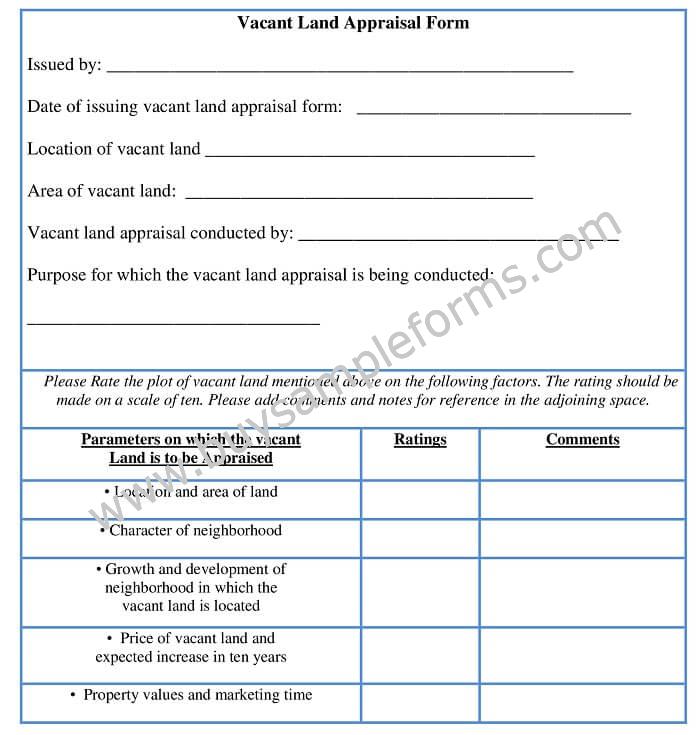 vacant land appraisal form sample