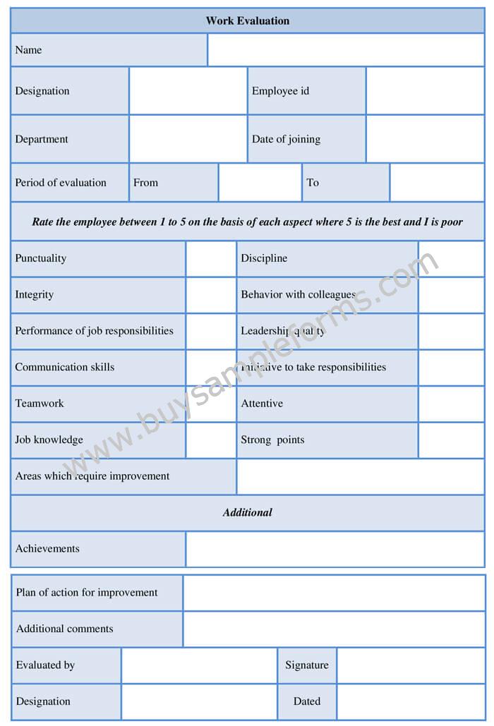 work evaluation form template Sample