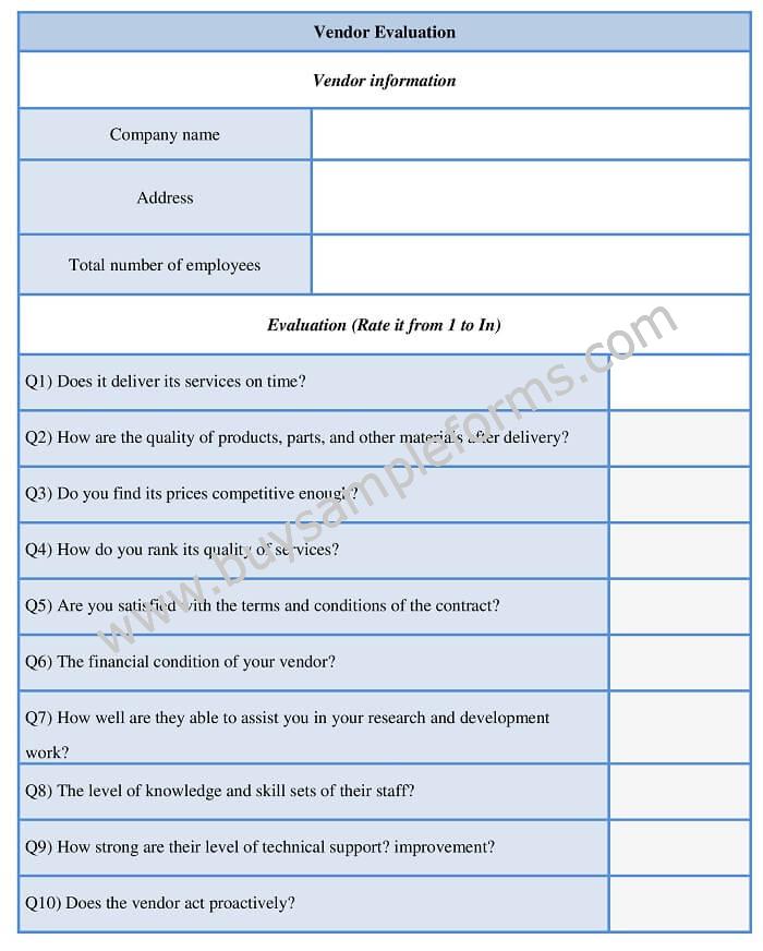 Vendor Evaluation Form Template