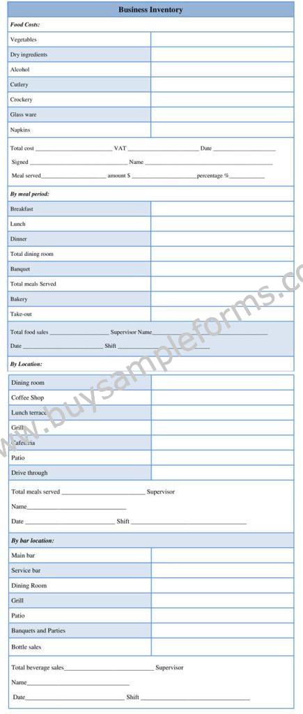 Business Inventory Form Template