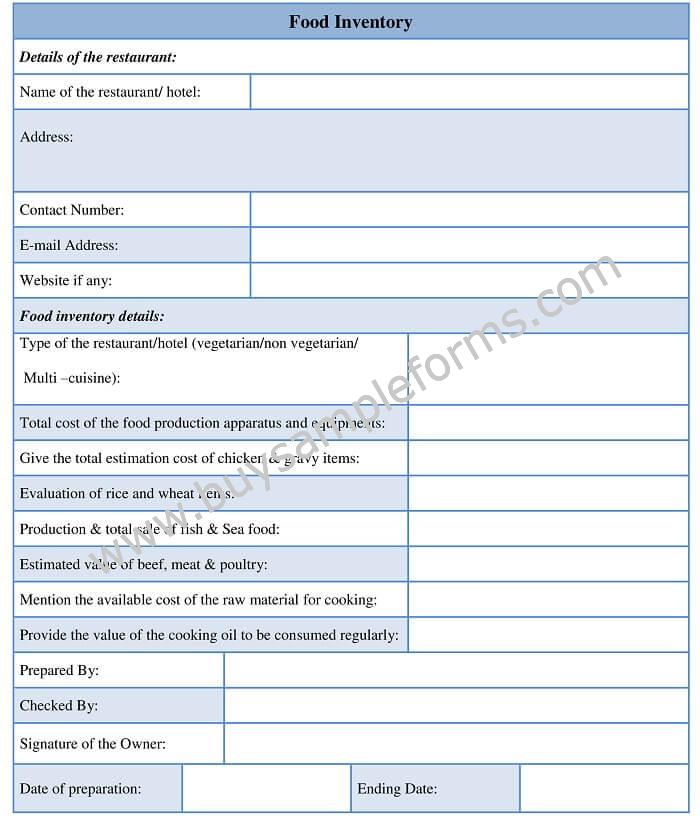 Food Inventory Form sample