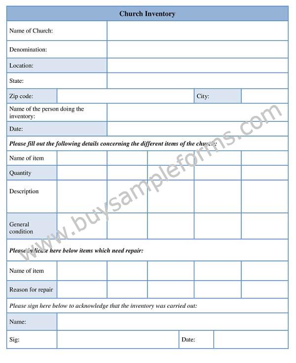church inventory form Template