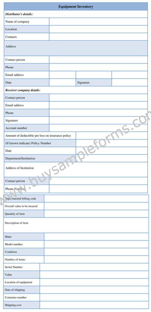 Printable Equipment Inventory Form Template 