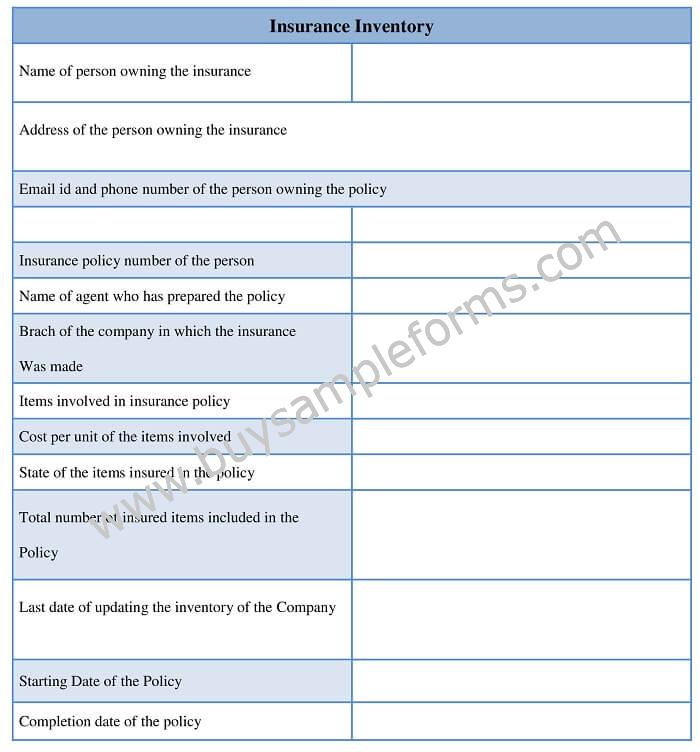 Buy Insurance Inventory Form - Microsoft Word Template
