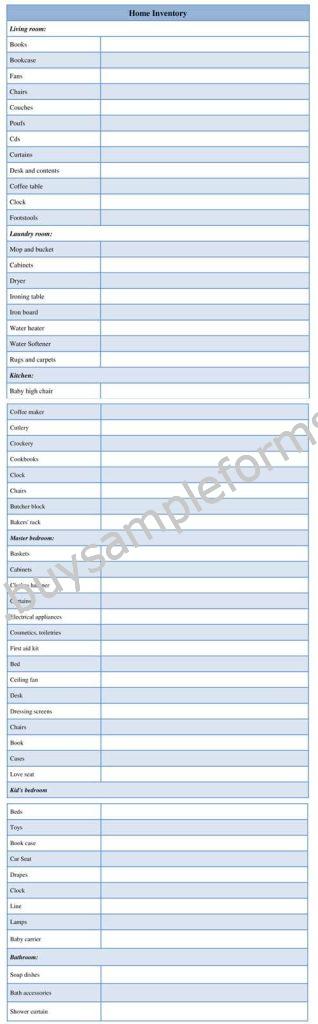 Home Inventory Form Template