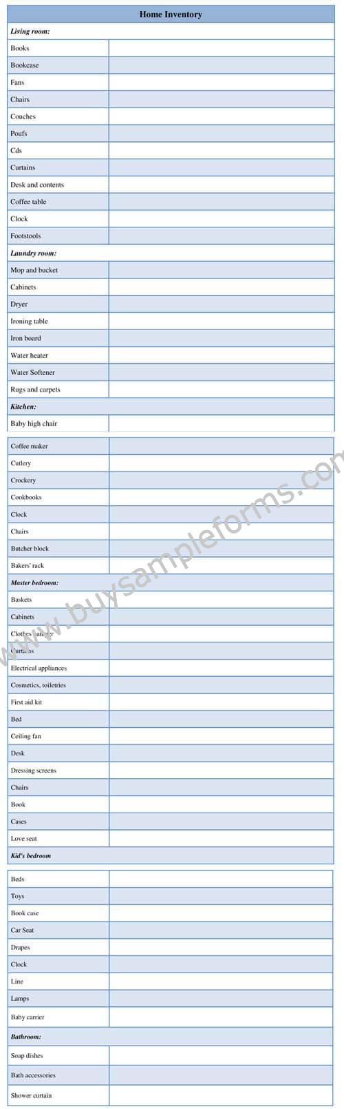 Home Inventory Form Template