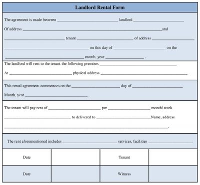 Landlord Rental form Format | Agreement Template Word