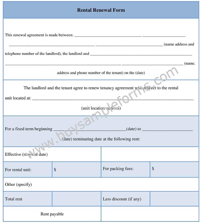 Rental Renewal Form Format Template for Microsoft Word
