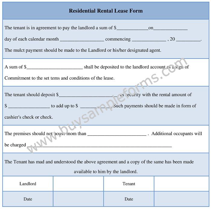 Residential Rental Lease Agreement Form Example, Template