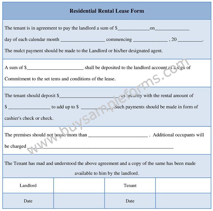 Residential Rental Lease Agreement Form Example, Template Residential Rental Lease Agreement Form Example, Template