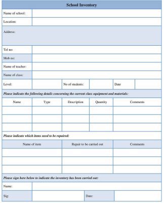 Printable School Inventory Form Template | Download Word