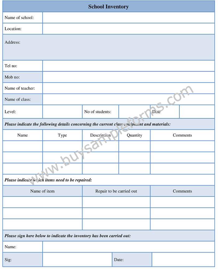 School Inventory Form template