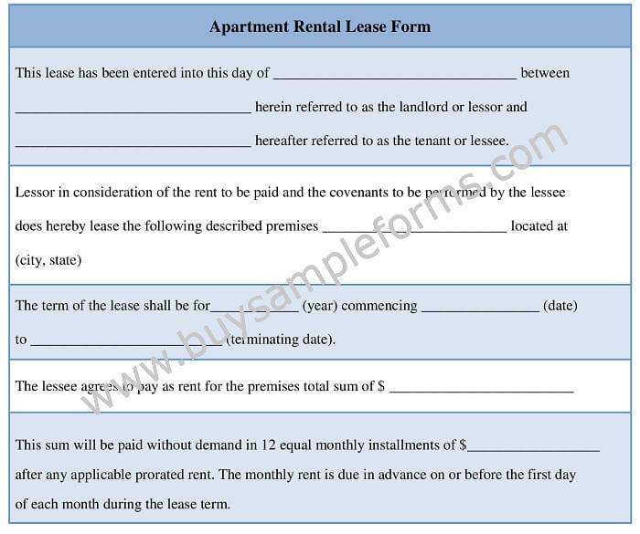 Apartment Rental Lease Form Template