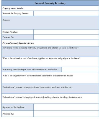 Personal Property Inventory Form Template Word Download