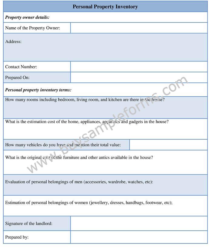 Personal Property Inventory Form Template