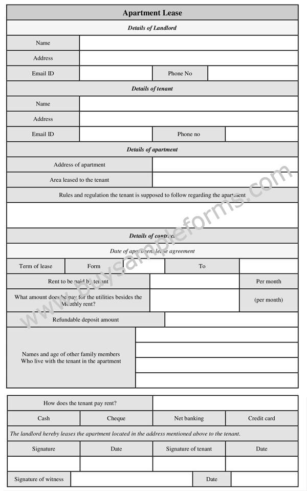 Apartment Lease Form Template format