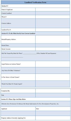 Printable Landlord Verification Form Example Word Template