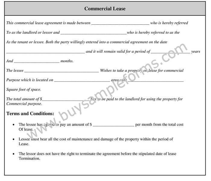 Commercial Lease form agreement template