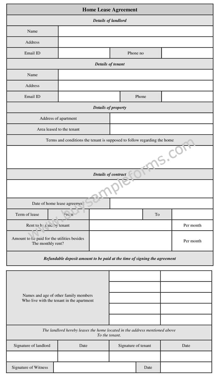 Home Lease Agreement Form Format, Template