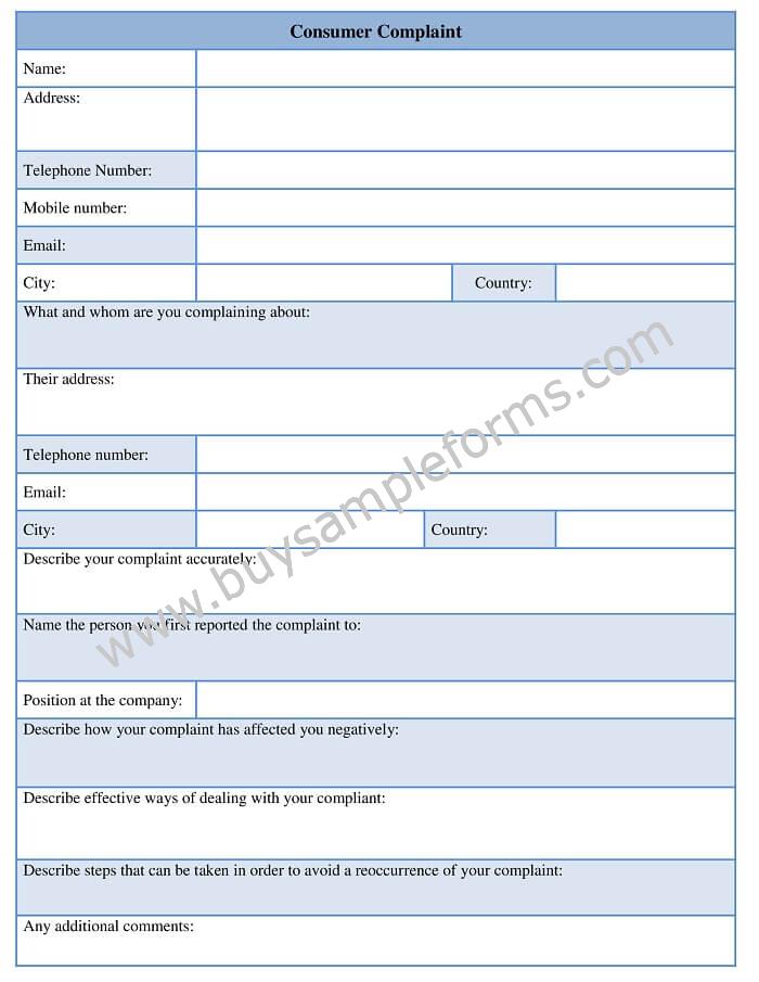 Online Consumer Complaint Form