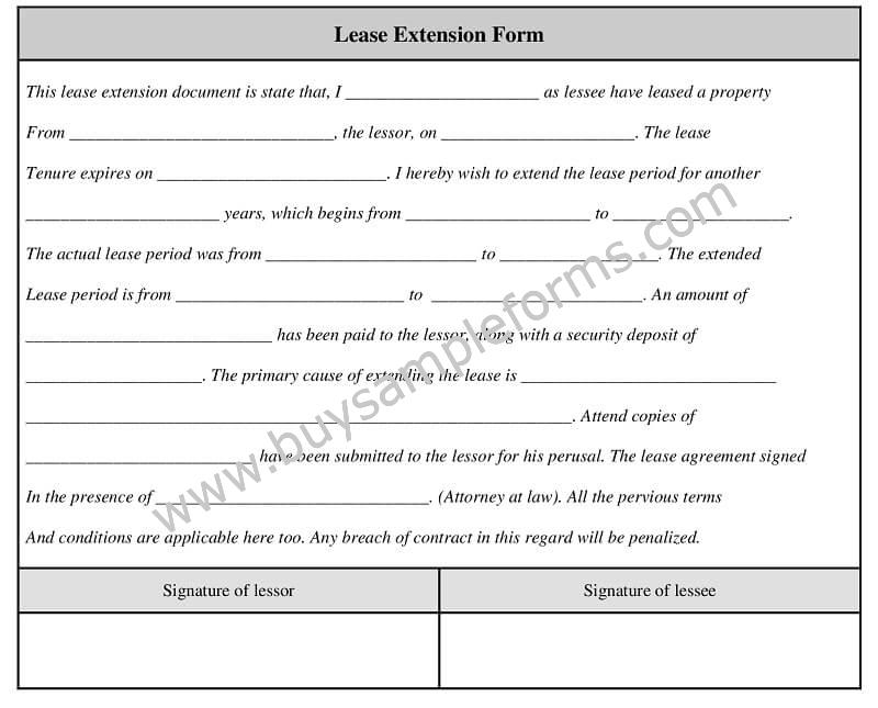 Lease Extension form Template