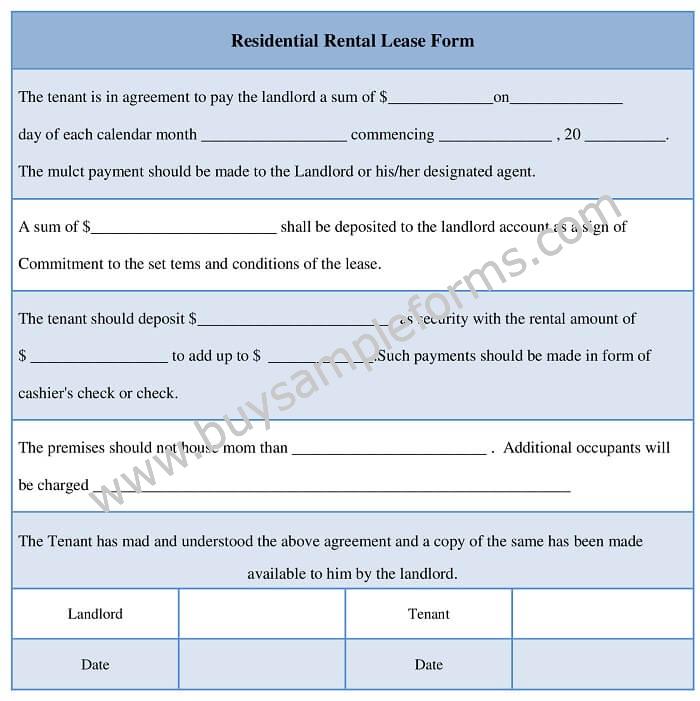 Residential Rental Lease Form Word Format