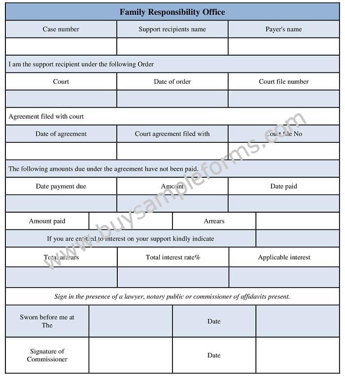 Family responsibility office form template Microsoft Word