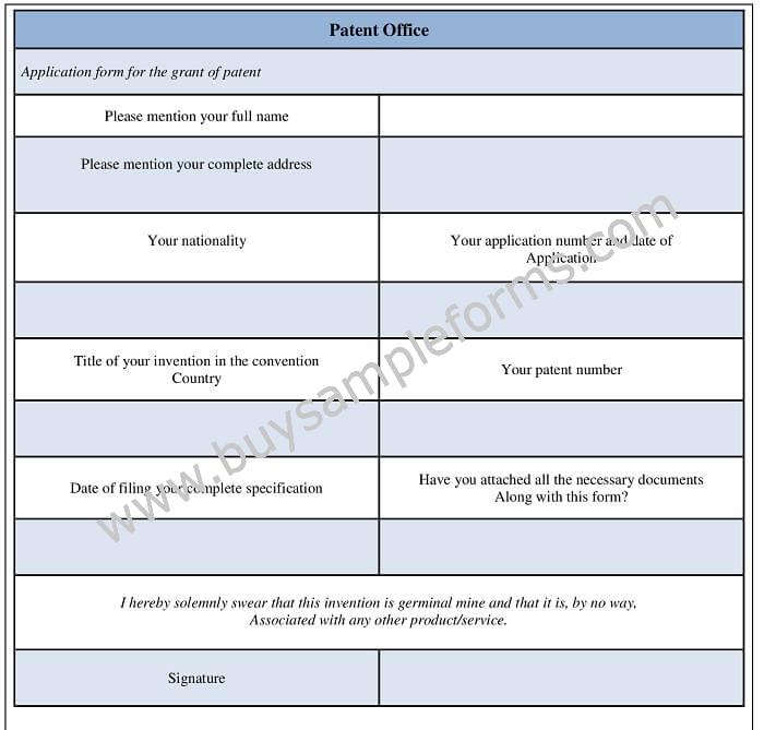 Sample Patent Office Form Template